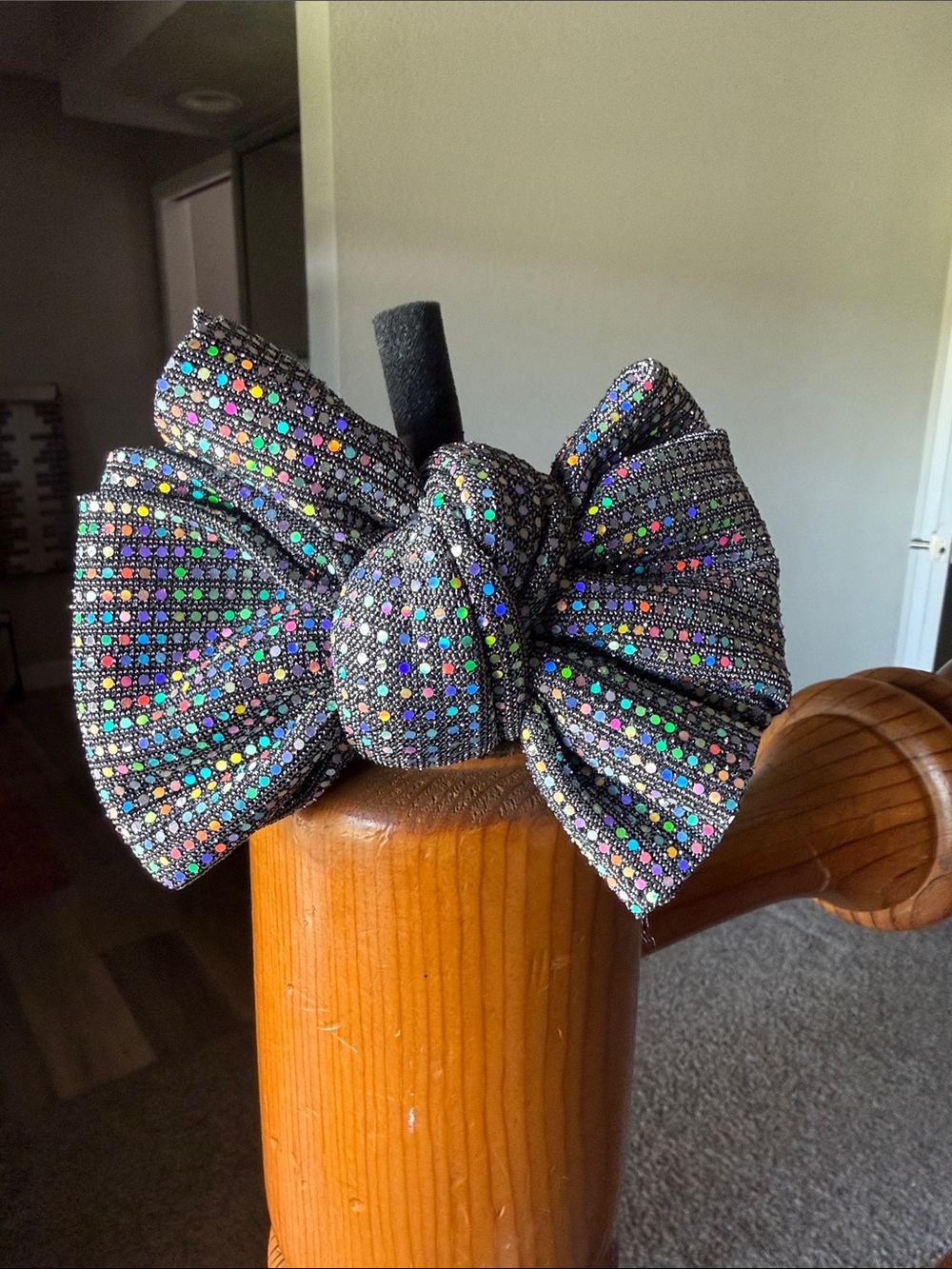Kids Black Bow Headband with Rainbow Sparkle Dots